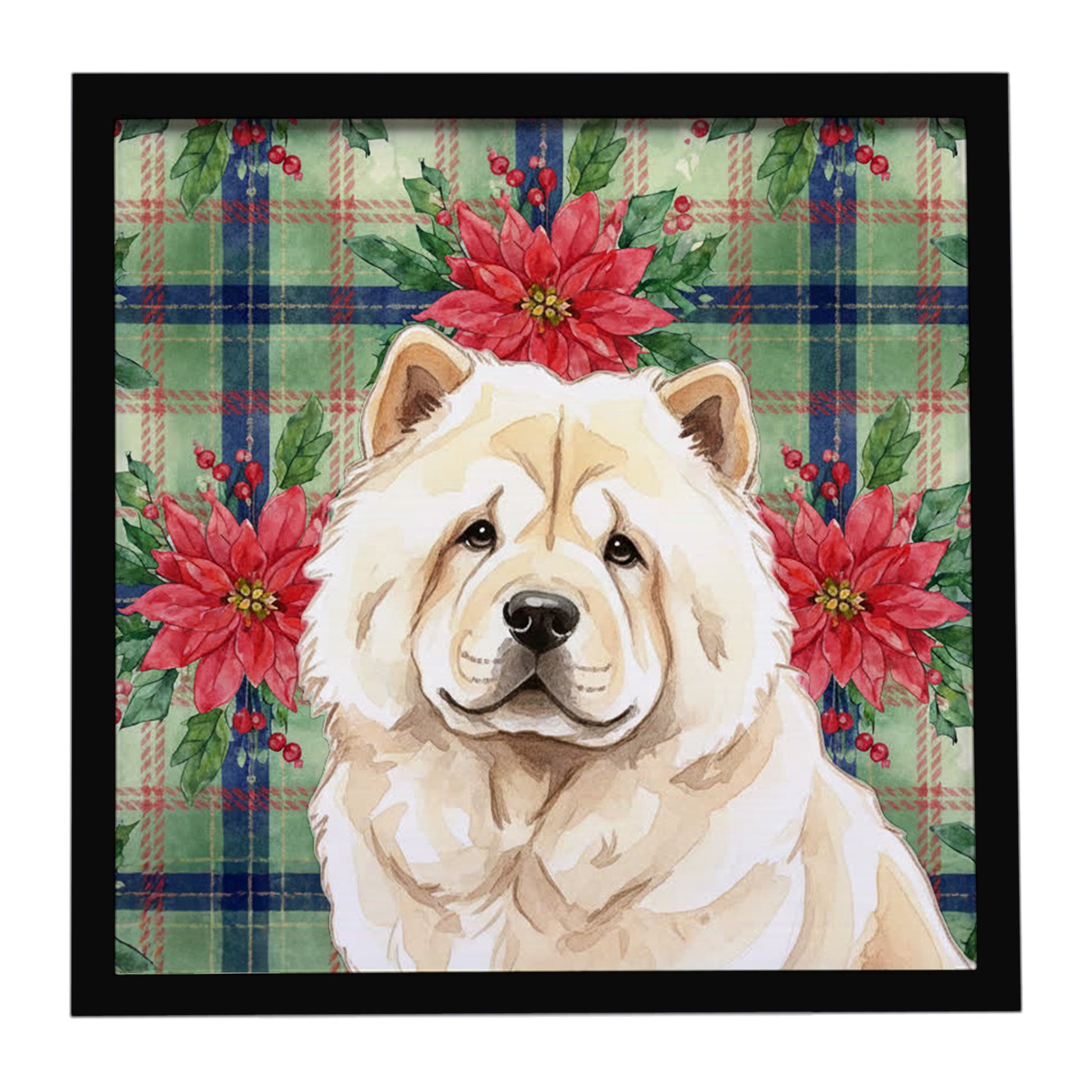 Buy this Cream Chow Chow Christmas PoinsettIas Framed Metal Print