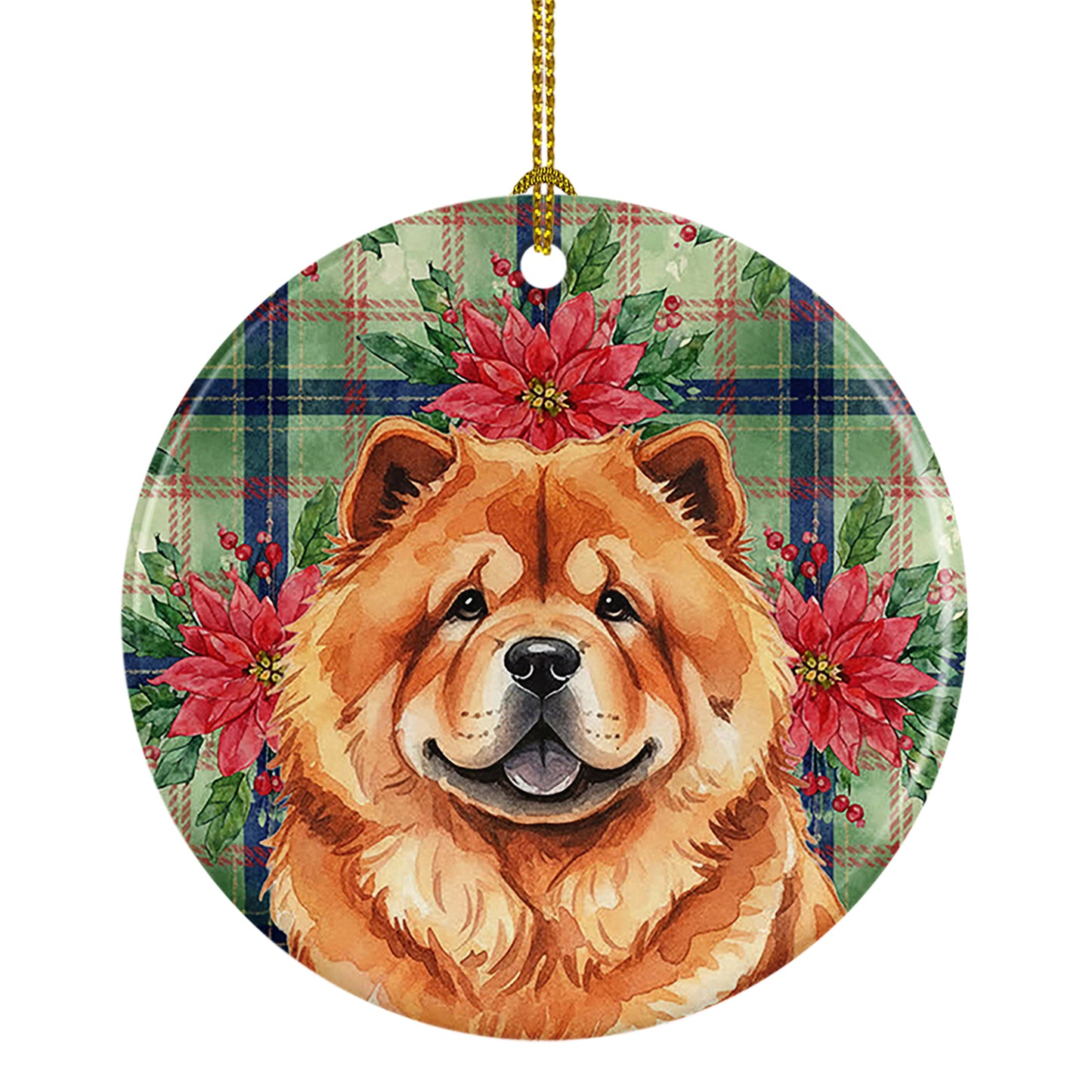 Buy this Red Chow Chow Christmas PoinsettIas Ceramic Ornament