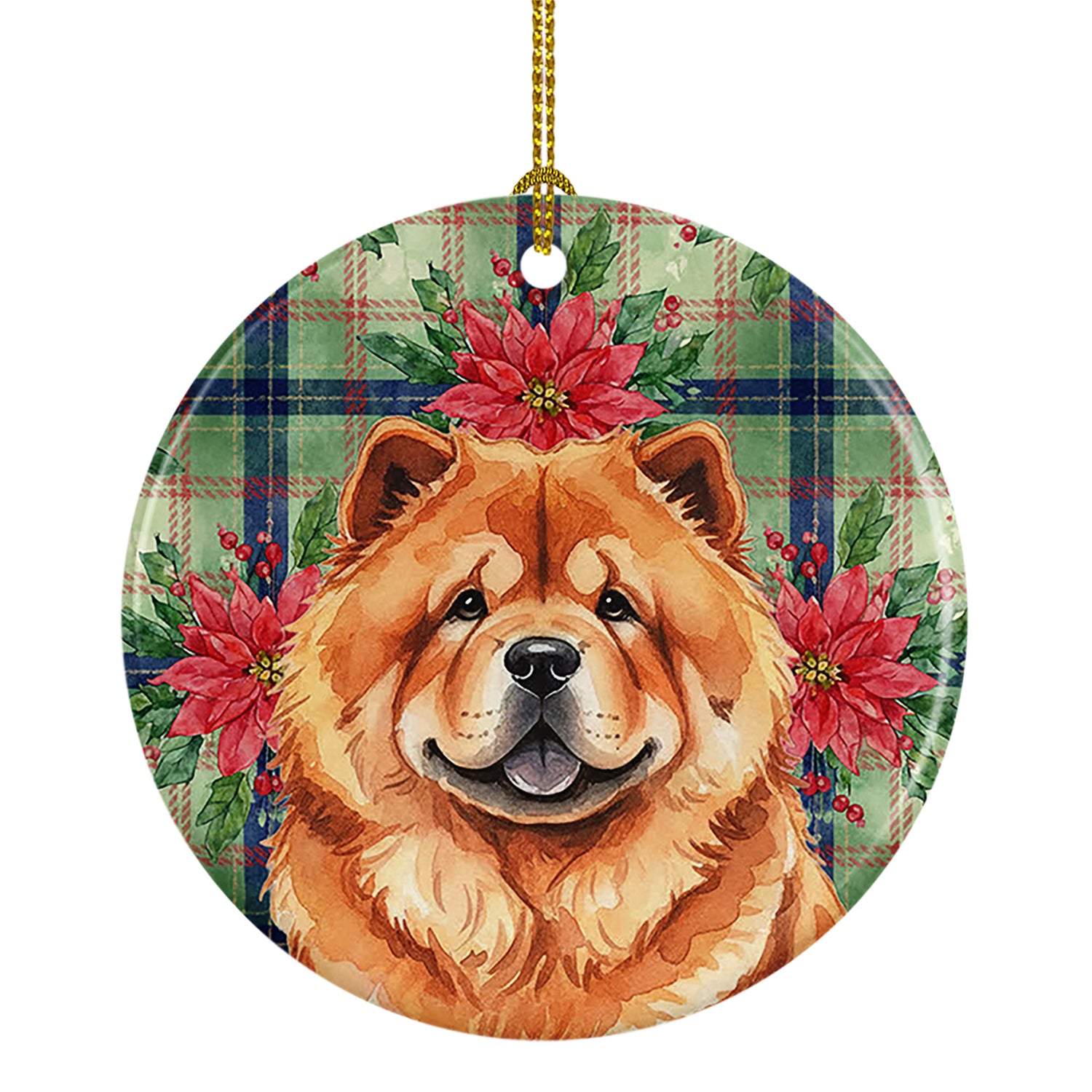 Buy this Red Chow Chow Christmas PoinsettIas Ceramic Ornament