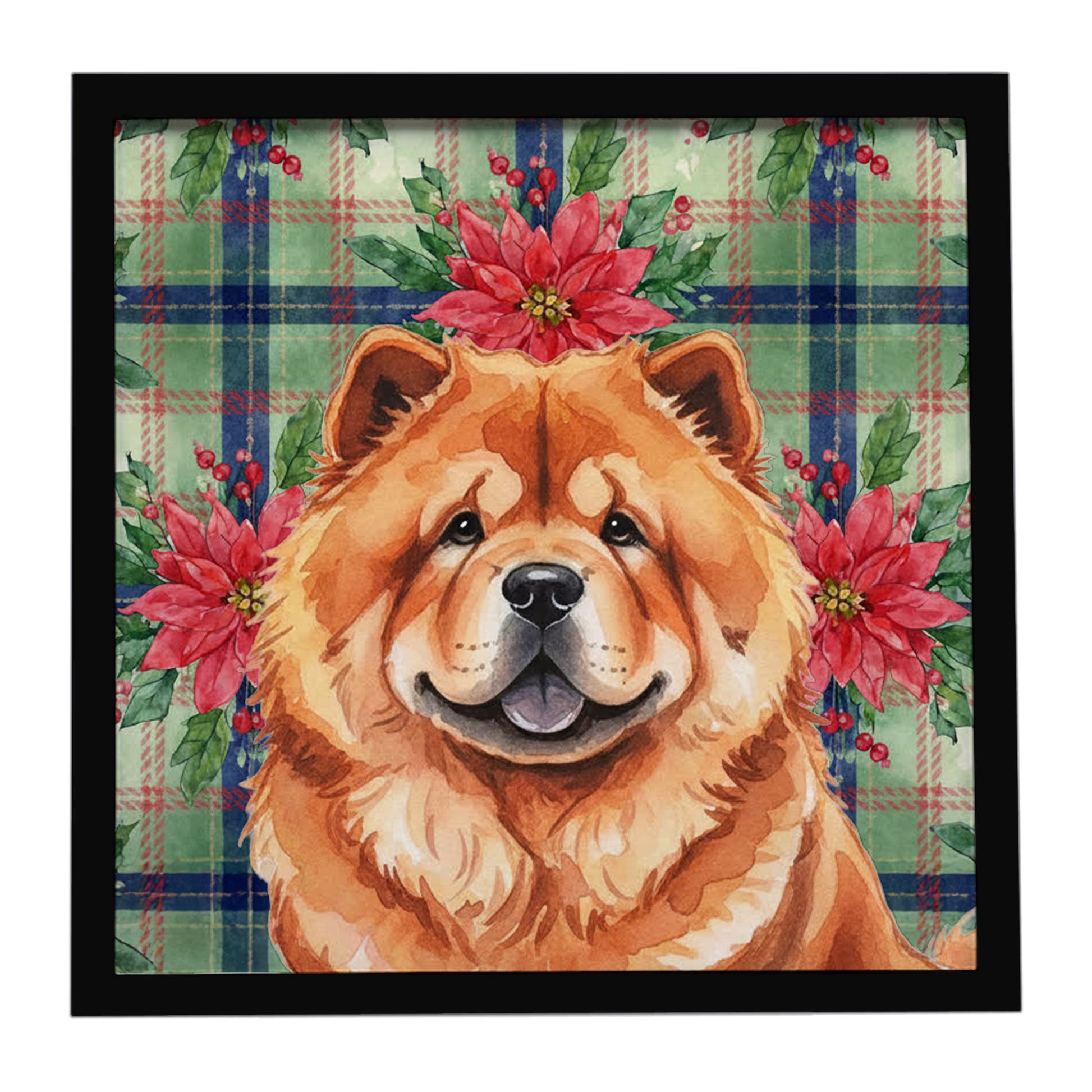 Buy this Red Chow Chow Christmas PoinsettIas Framed Metal Print