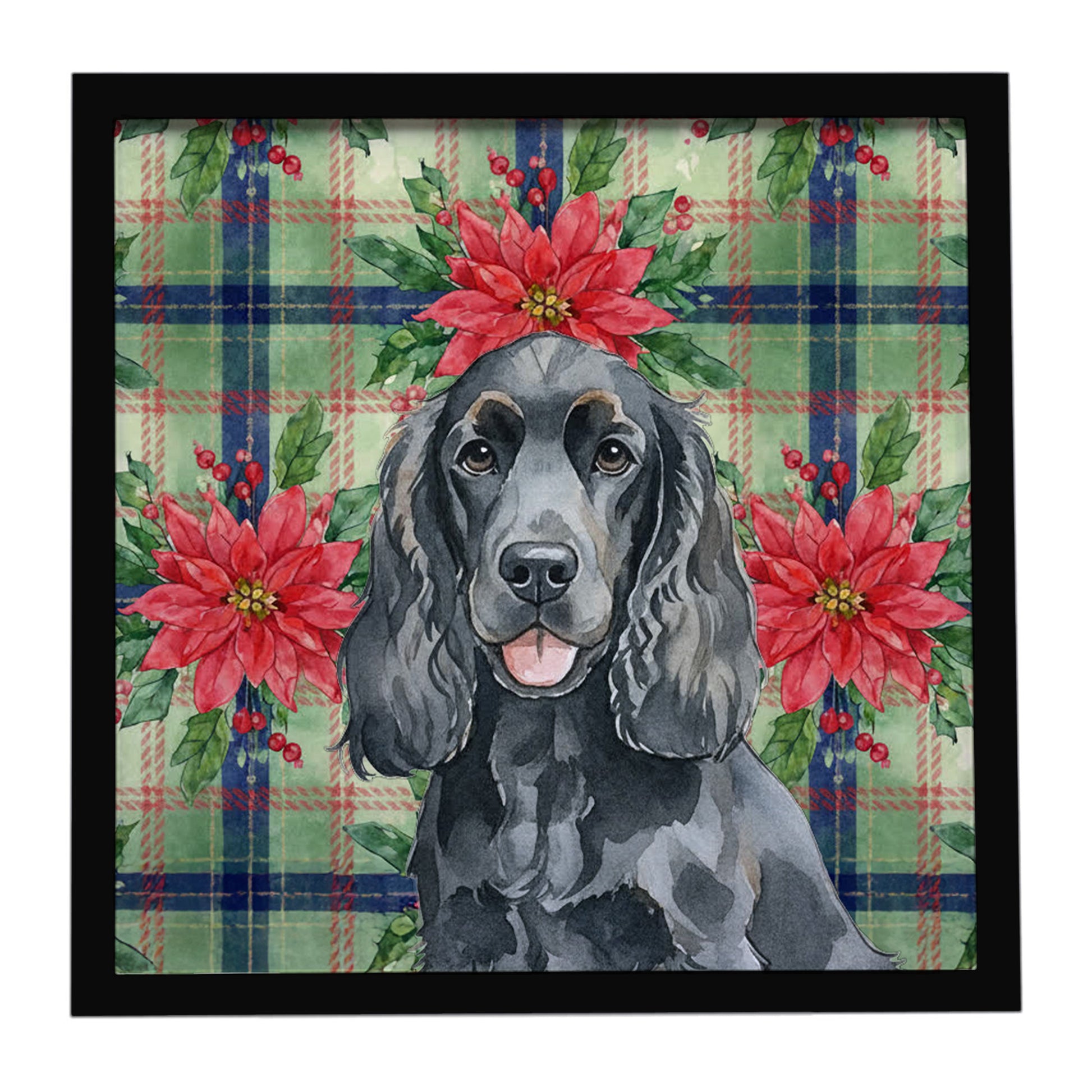Buy this Black Cocker Spaniel Christmas PoinsettIas Framed Metal Print