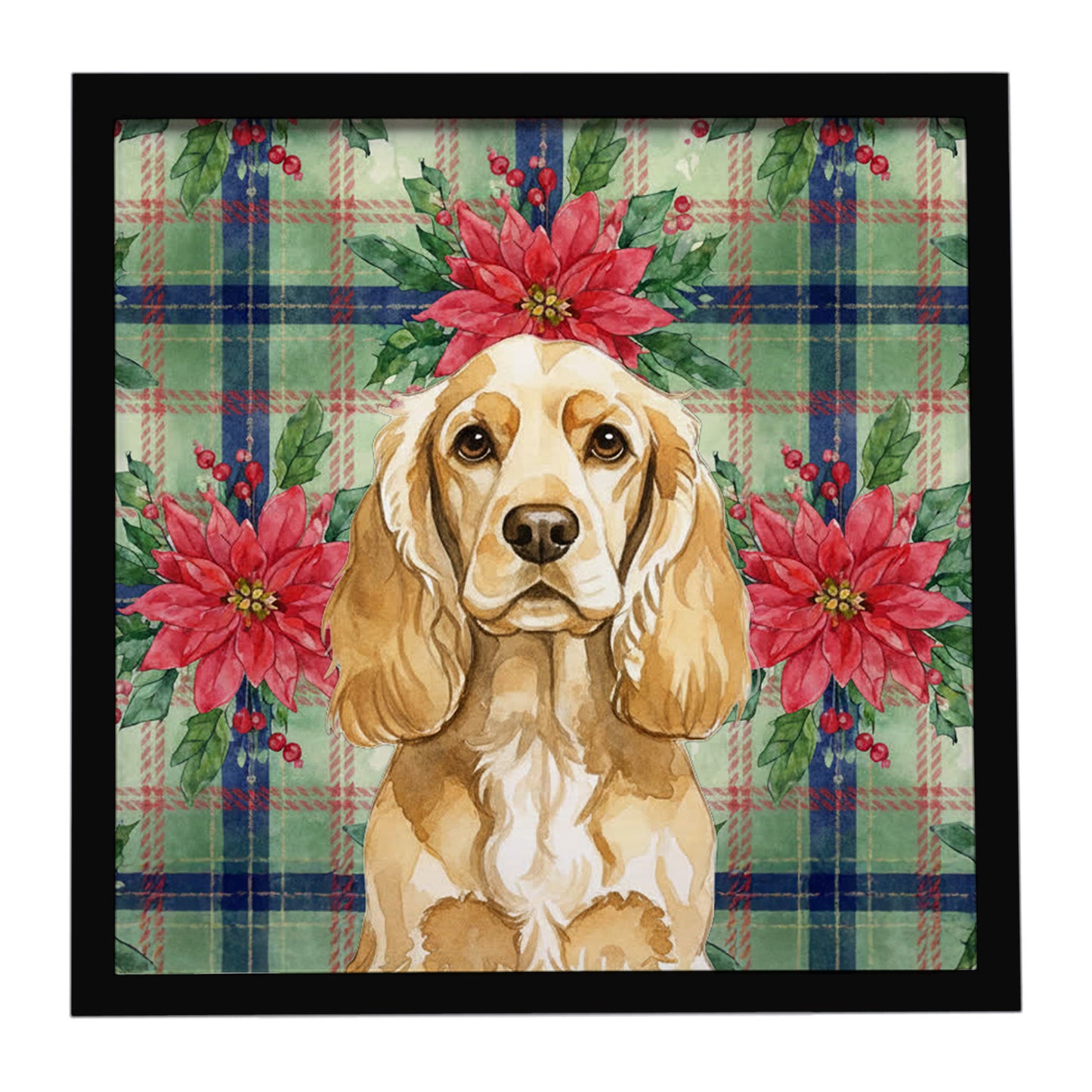 Buy this Buff Cocker Spaniel Christmas PoinsettIas Framed Metal Print