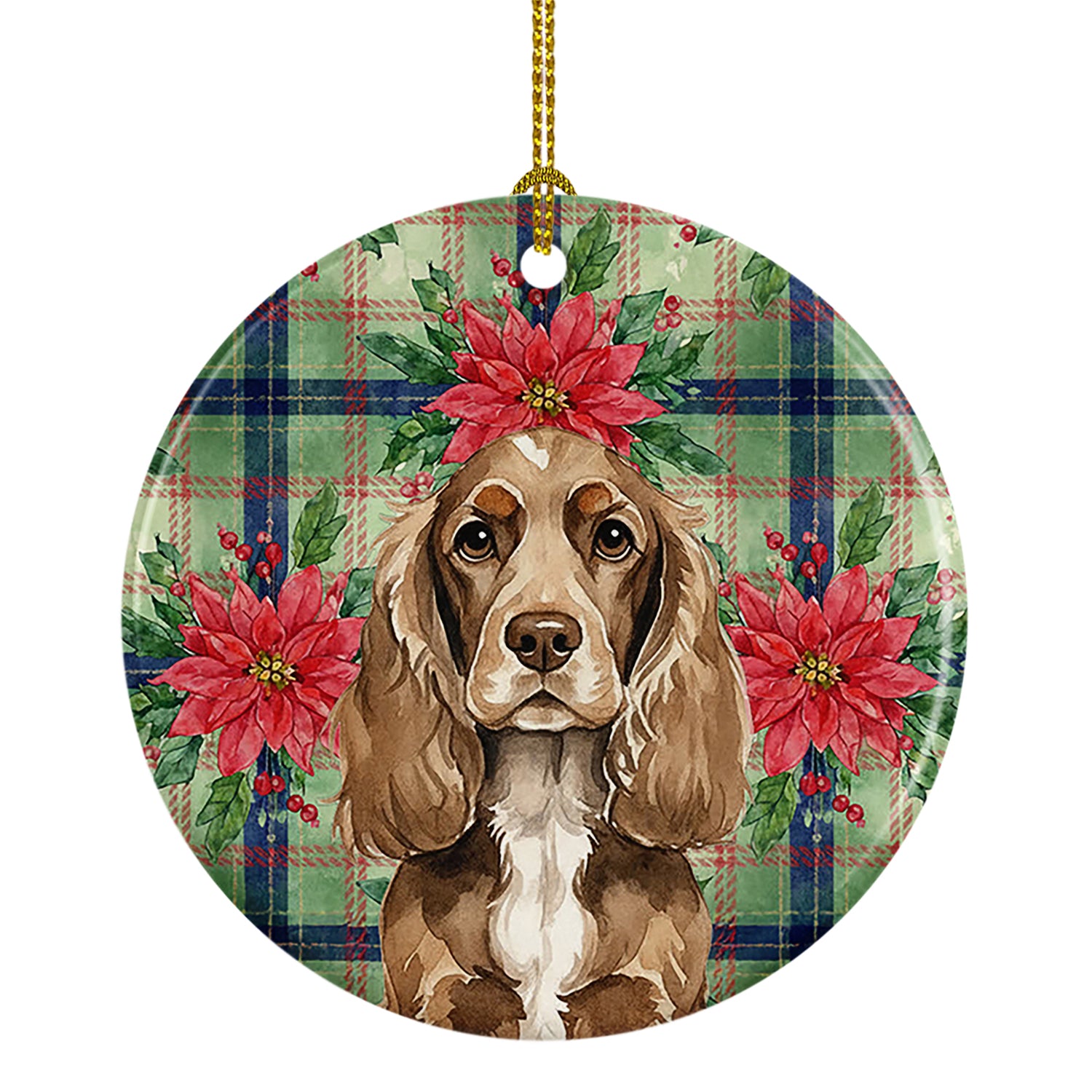 Buy this Chocolate Cocker Spaniel Christmas PoinsettIas Ceramic Ornament