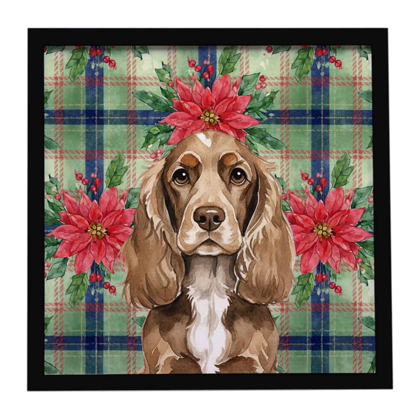 Buy this Chocolate Cocker Spaniel Christmas PoinsettIas Framed Metal Print