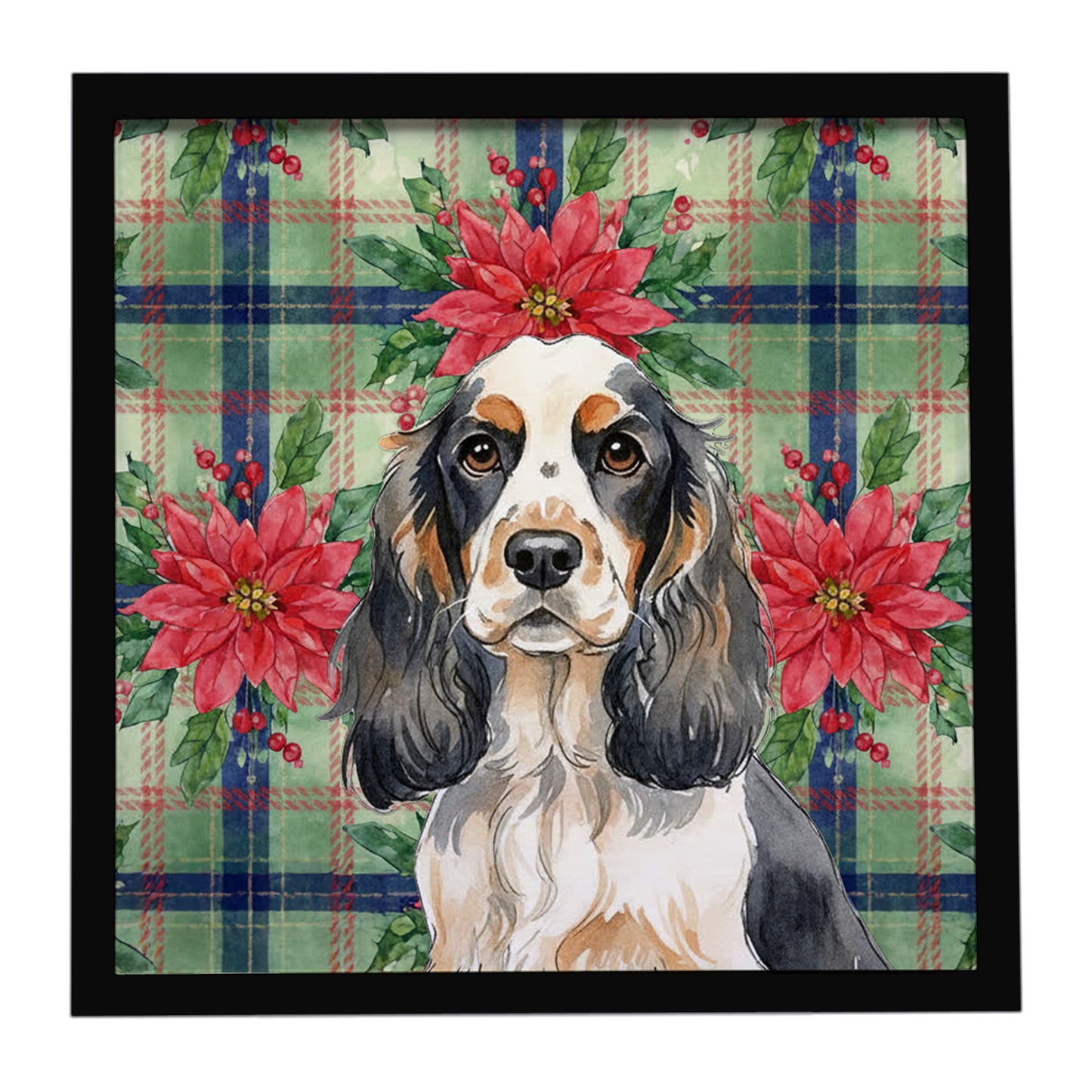 Buy this Parti Cocker Spaniel Christmas PoinsettIas Framed Metal Print