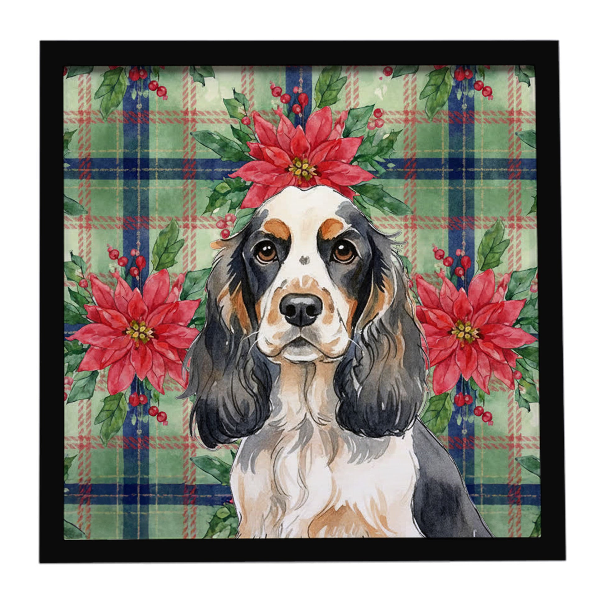 Buy this Parti Cocker Spaniel Christmas PoinsettIas Framed Metal Print