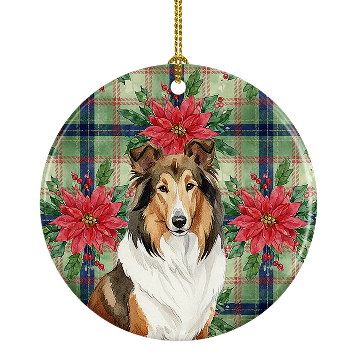 Buy this Sable Collie Christmas PoinsettIas Ceramic Ornament