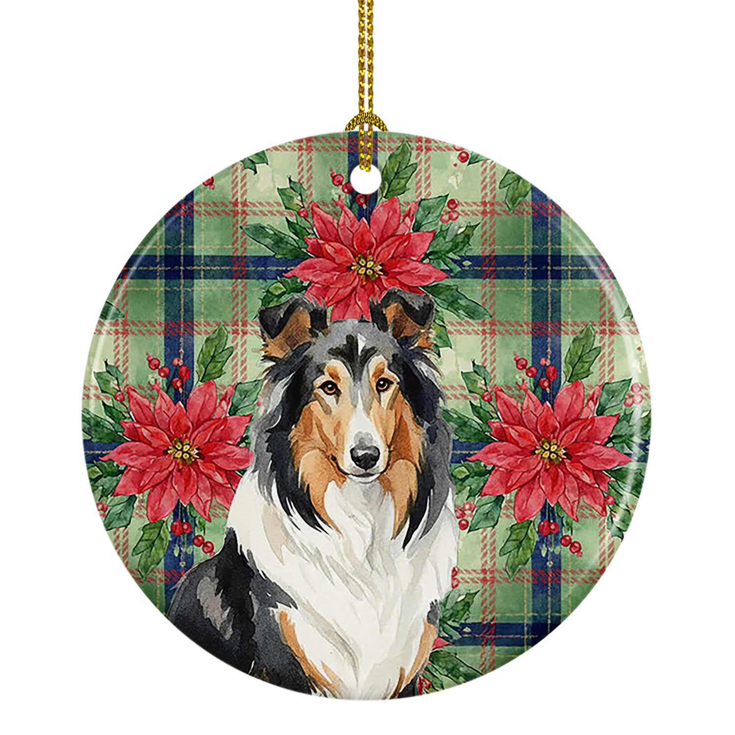 Buy this Tricolor Collie Christmas PoinsettIas Ceramic Ornament