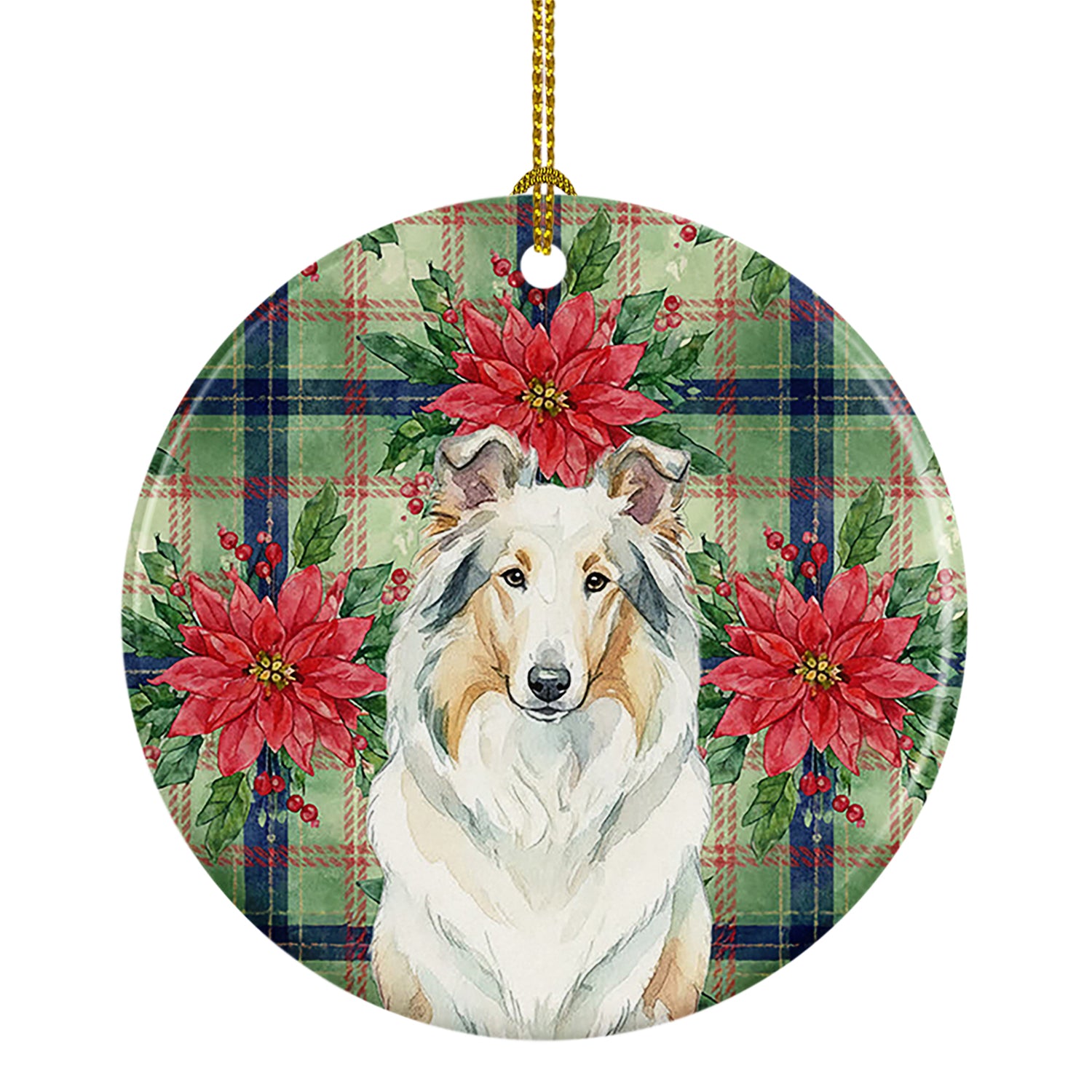 Buy this White Collie Christmas PoinsettIas Ceramic Ornament