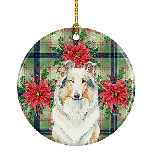 Buy this White Collie Christmas PoinsettIas Ceramic Ornament