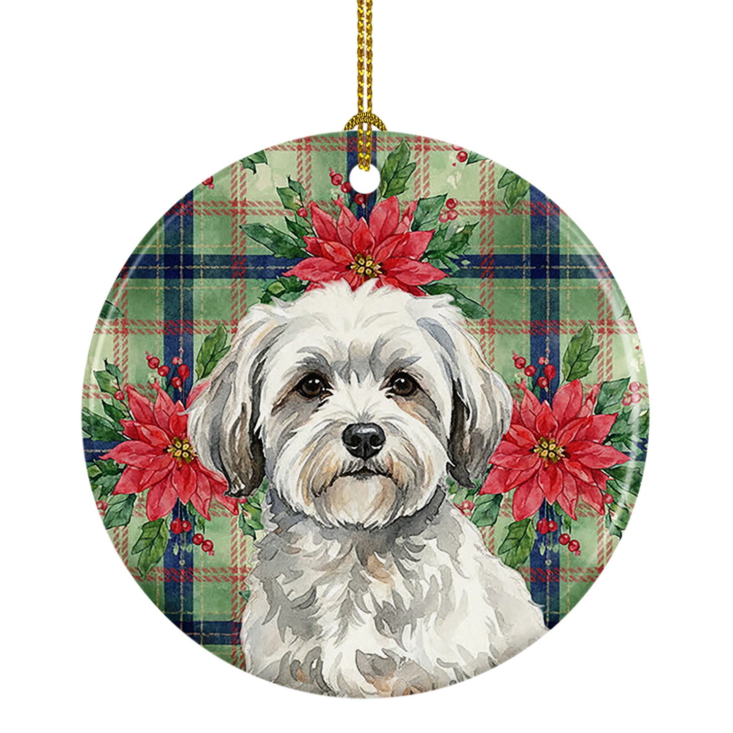 Buy this White with Gray Coton de Tulear Christmas PoinsettIas Ceramic Ornament