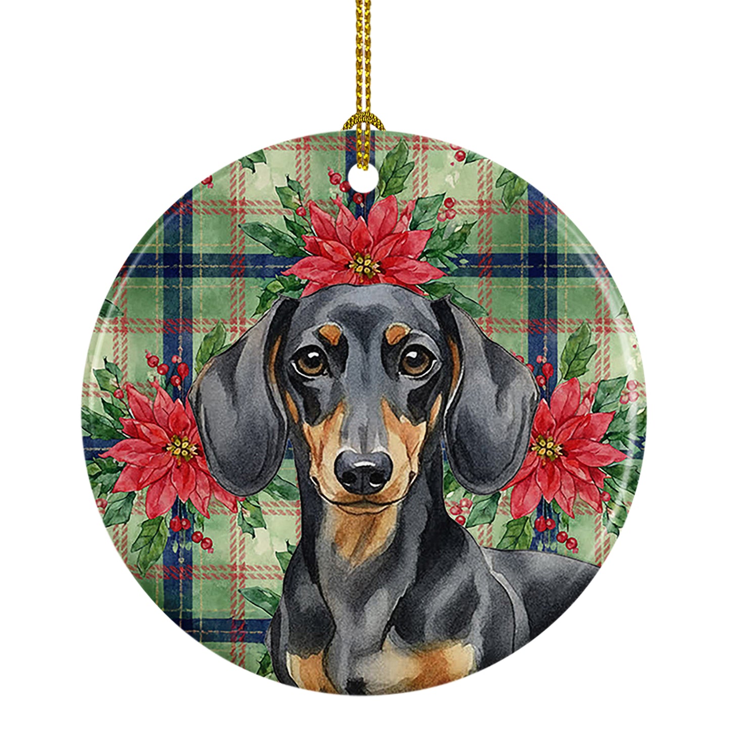 Buy this Black and Tan Dachshund Christmas PoinsettIas Ceramic Ornament