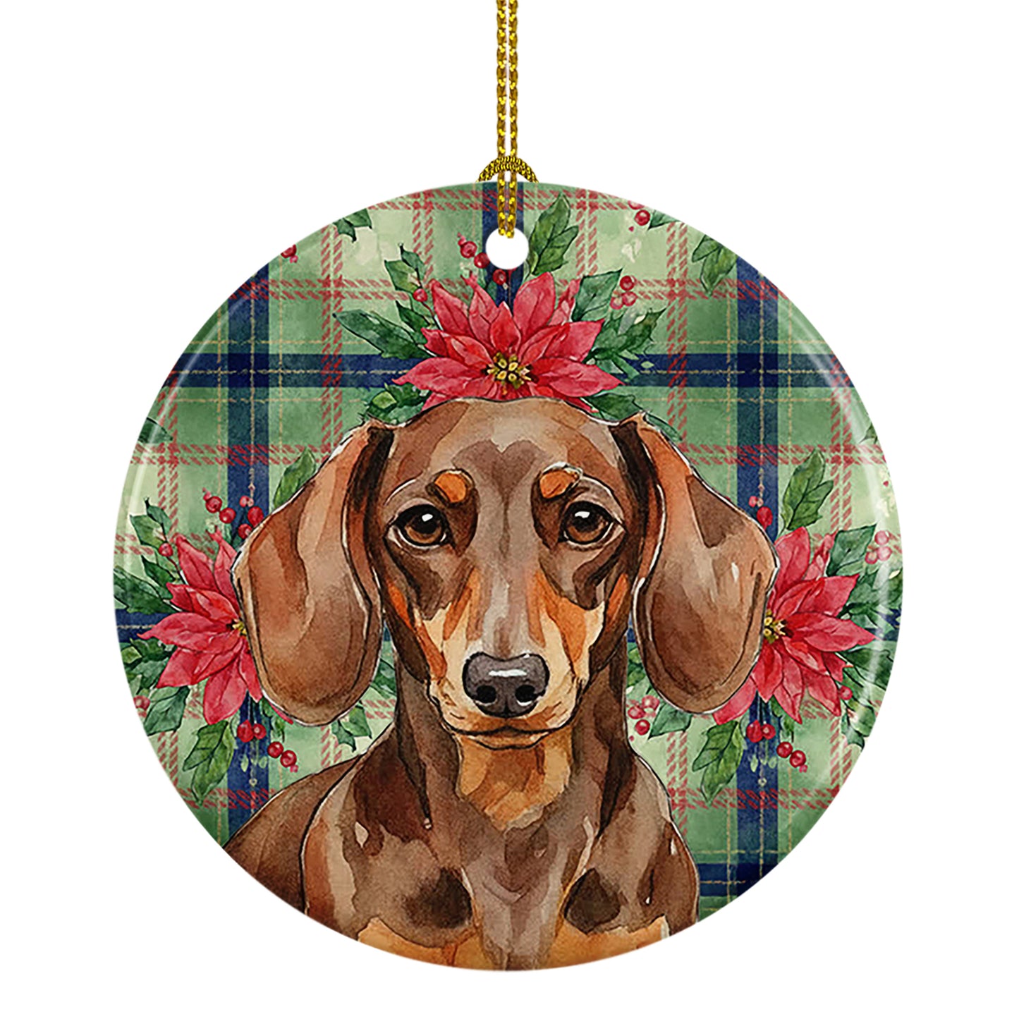 Buy this Chocolate and Tan Dachshund Christmas PoinsettIas Ceramic Ornament