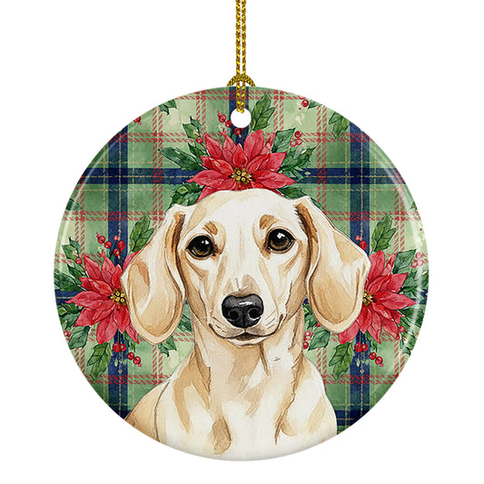 Buy this Cream Dachshund Christmas PoinsettIas Ceramic Ornament