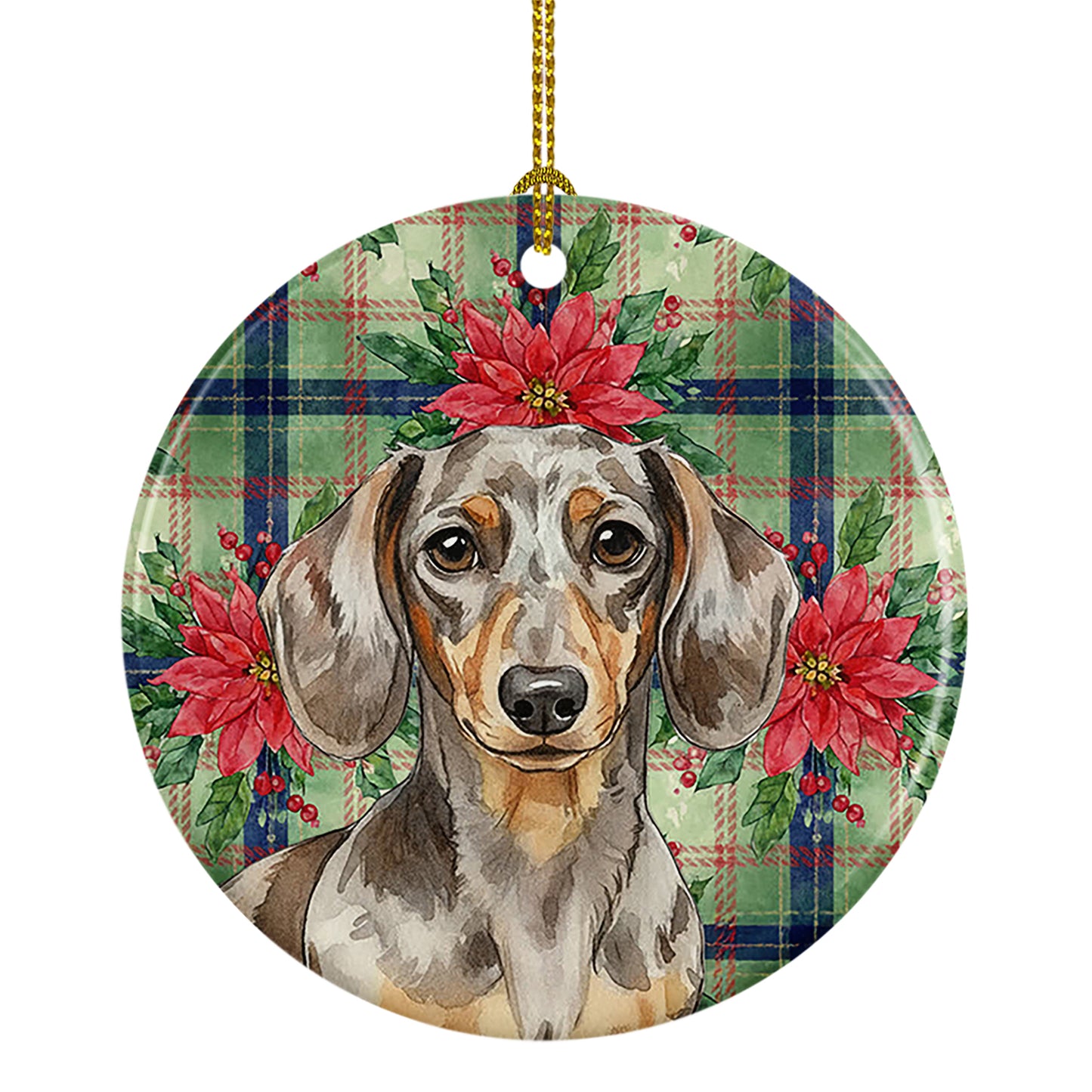 Buy this Dapple Dachshund Christmas PoinsettIas Ceramic Ornament