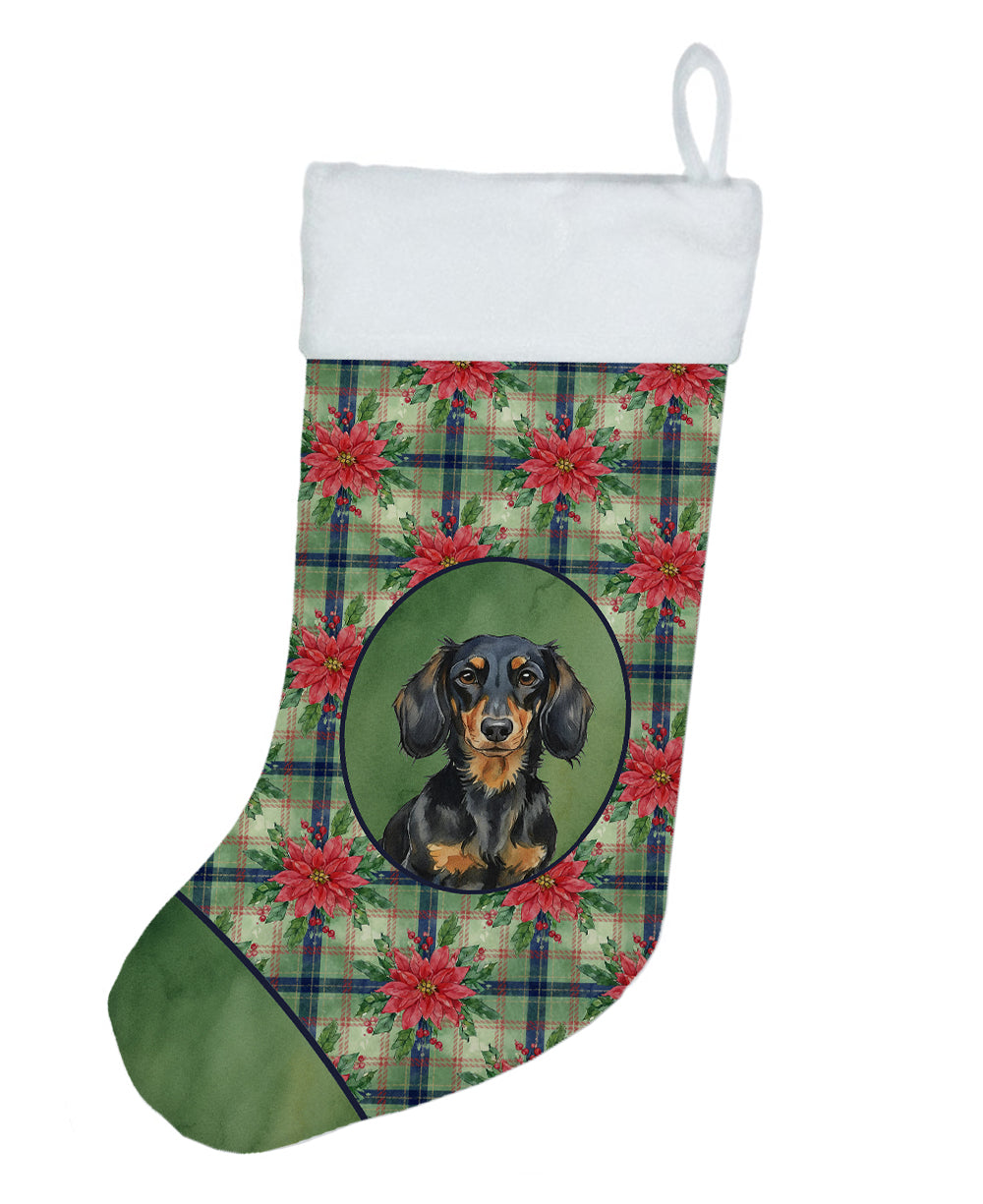 Buy this Longhaired Black and Tan Dachshund Christmas PoinsettIas Holiday Stocking