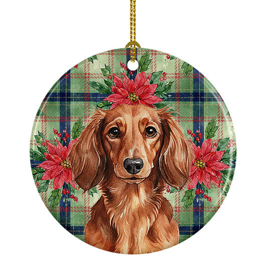 Buy this Longhaired Red Dachshund Christmas PoinsettIas Ceramic Ornament