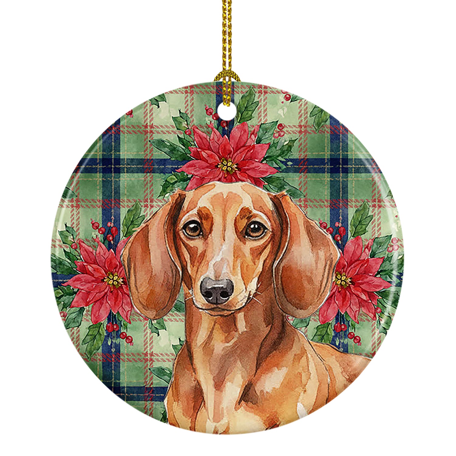 Buy this Red Brown Dachshund Christmas PoinsettIas Ceramic Ornament