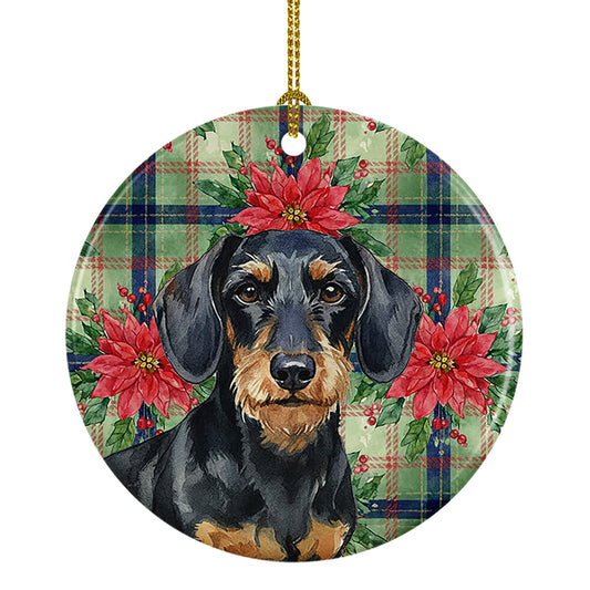 Buy this Wirehaired Black and Tan Dachshund Christmas PoinsettIas Ceramic Ornament