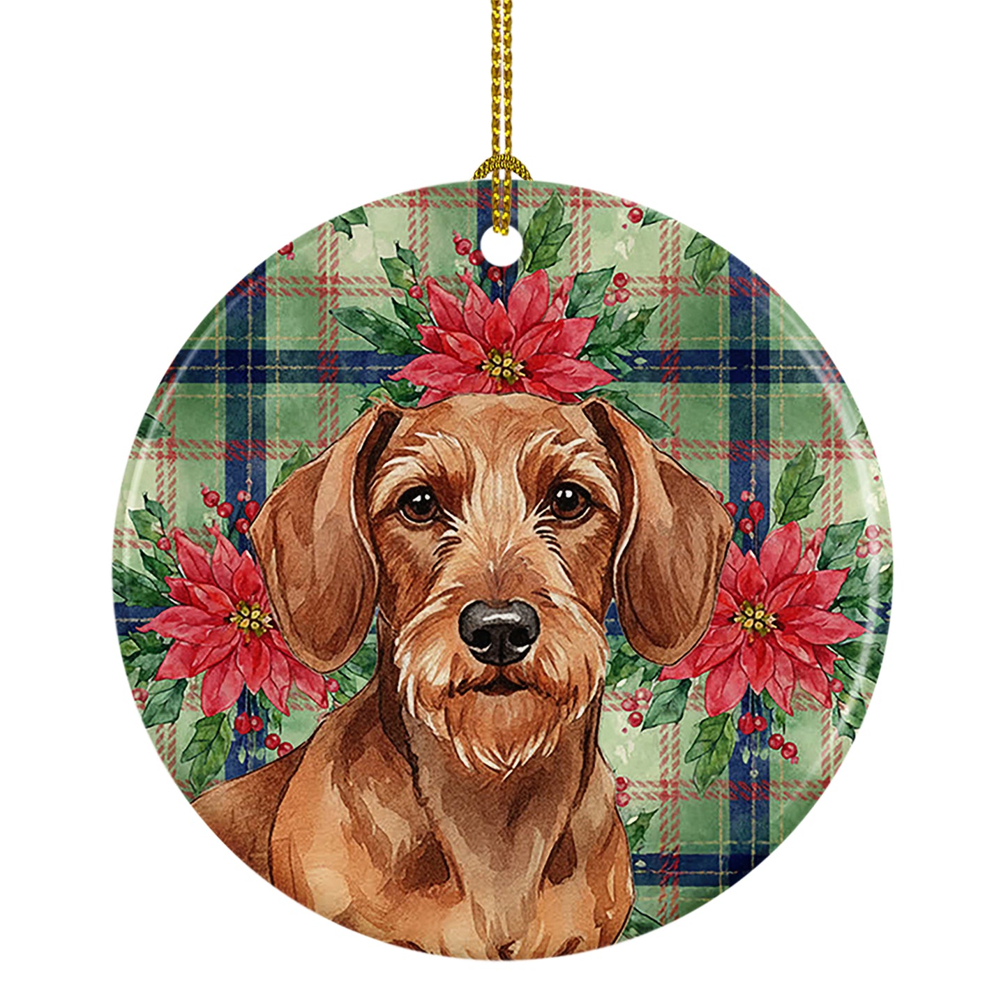 Buy this Wirehaired Red Dachshund Christmas PoinsettIas Ceramic Ornament