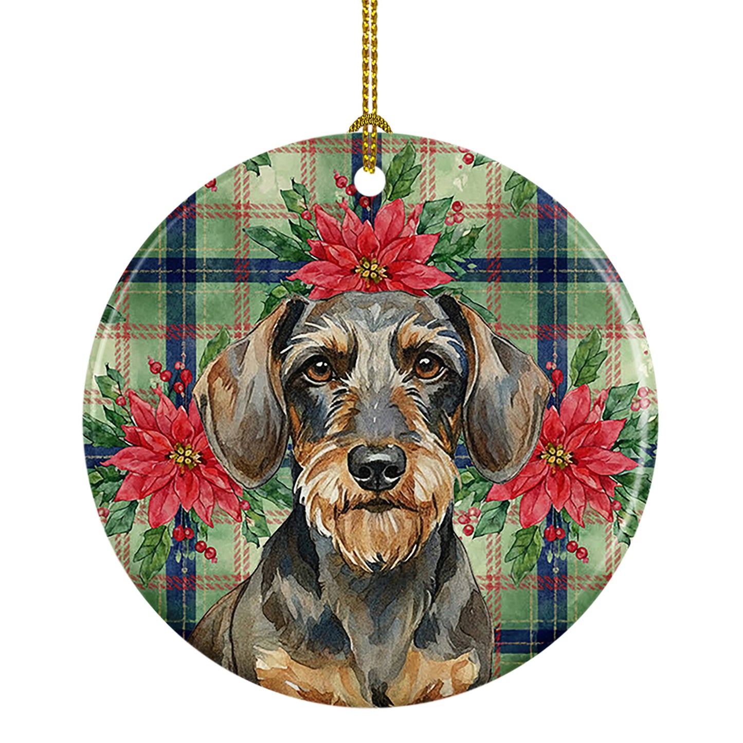 Buy this Wirehaired Wild Boar Dachshund Christmas PoinsettIas Ceramic Ornament