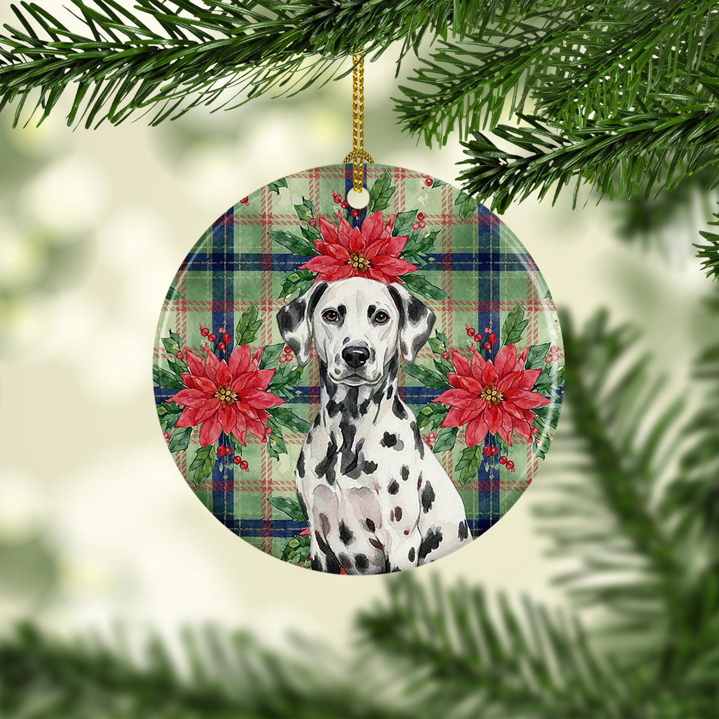 Dalmatian Christmas PoinsettIas Ceramic Ornament