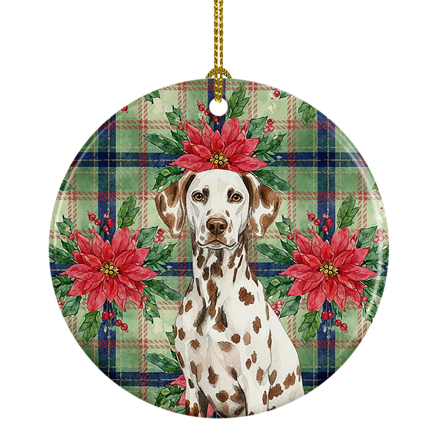 Buy this Liver Dalmatian Christmas PoinsettIas Ceramic Ornament