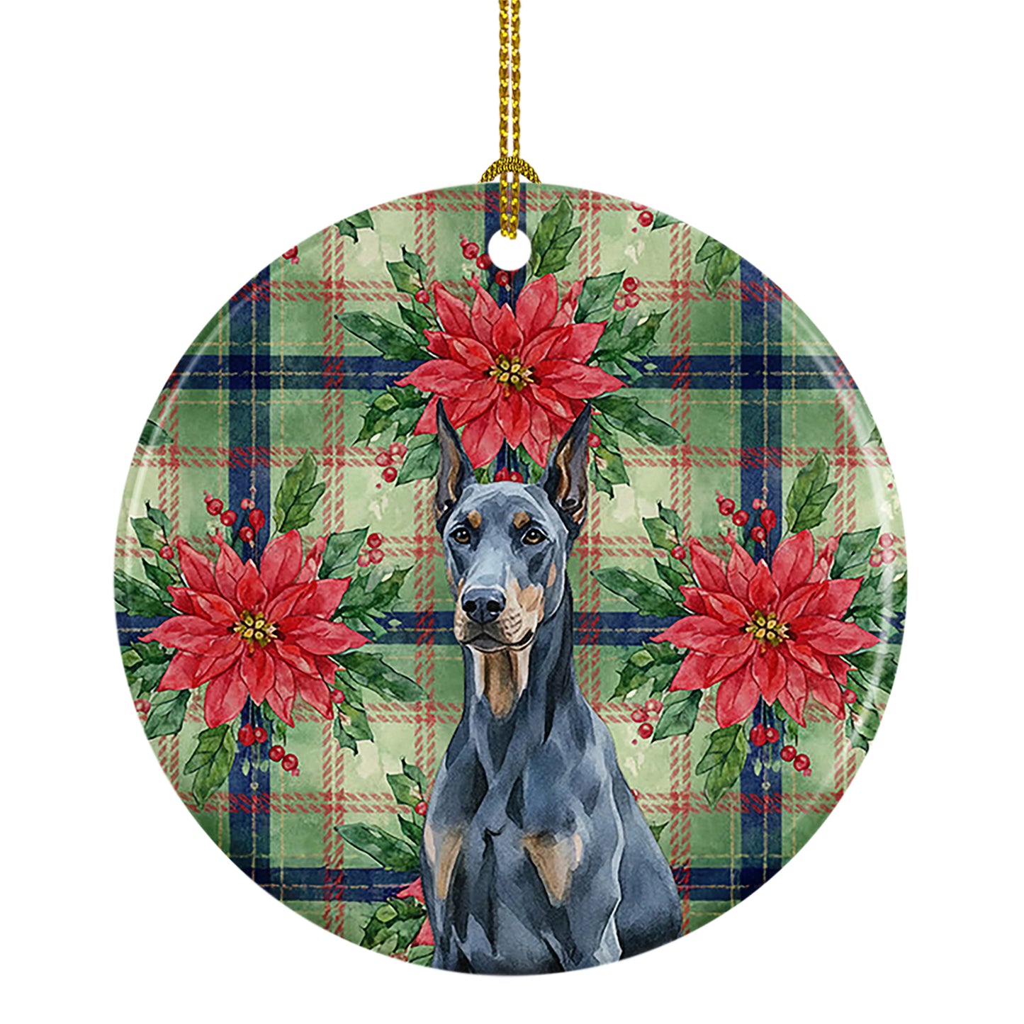 Buy this Blue Doberman Pinscher Christmas PoinsettIas Ceramic Ornament