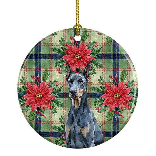 Buy this Blue Doberman Pinscher Christmas PoinsettIas Ceramic Ornament