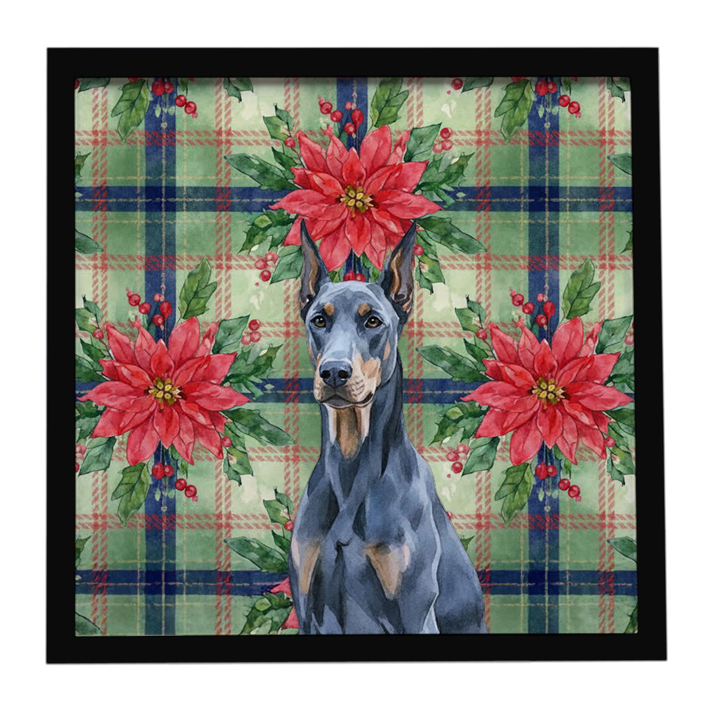 Buy this Blue Doberman Pinscher Christmas PoinsettIas Framed Metal Print