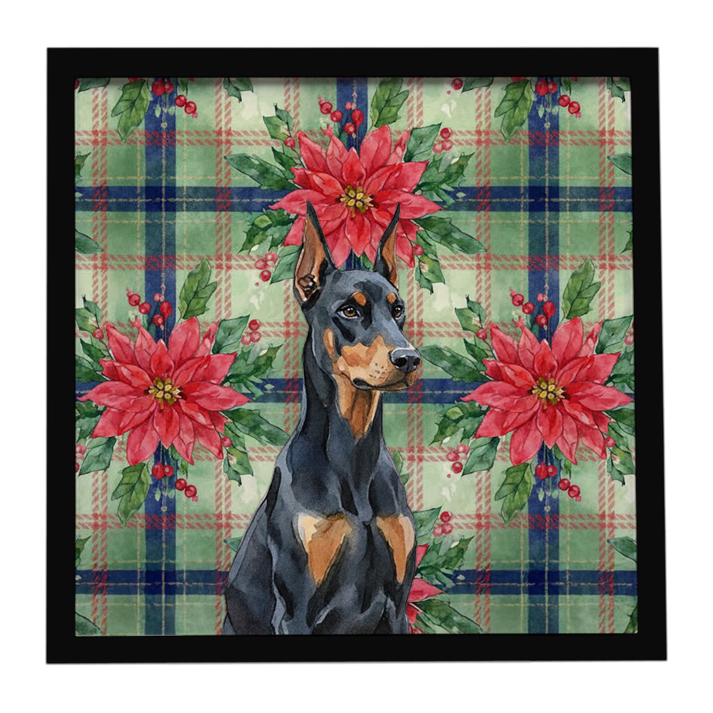 Buy this Doberman Pinscher Christmas PoinsettIas Framed Metal Print