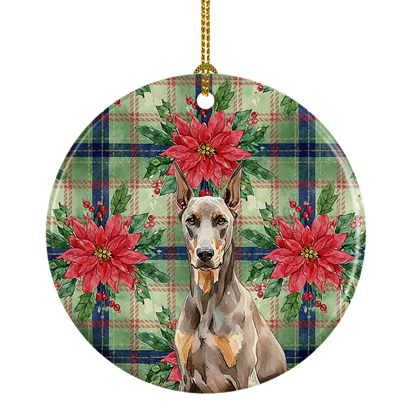 Buy this Fawn Doberman Pinscher Christmas PoinsettIas Ceramic Ornament