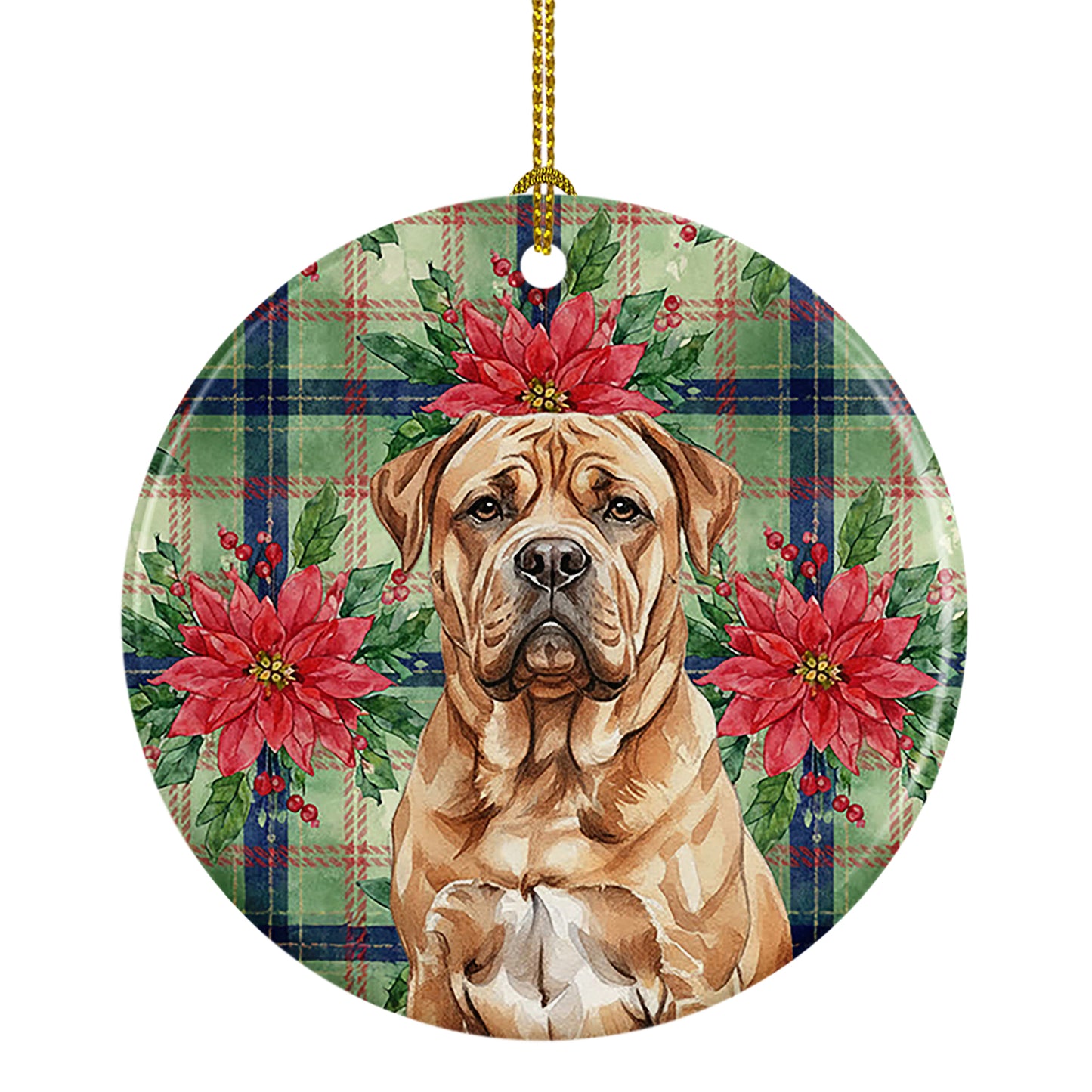 Buy this Dogue de Bordeaux Christmas PoinsettIas Ceramic Ornament