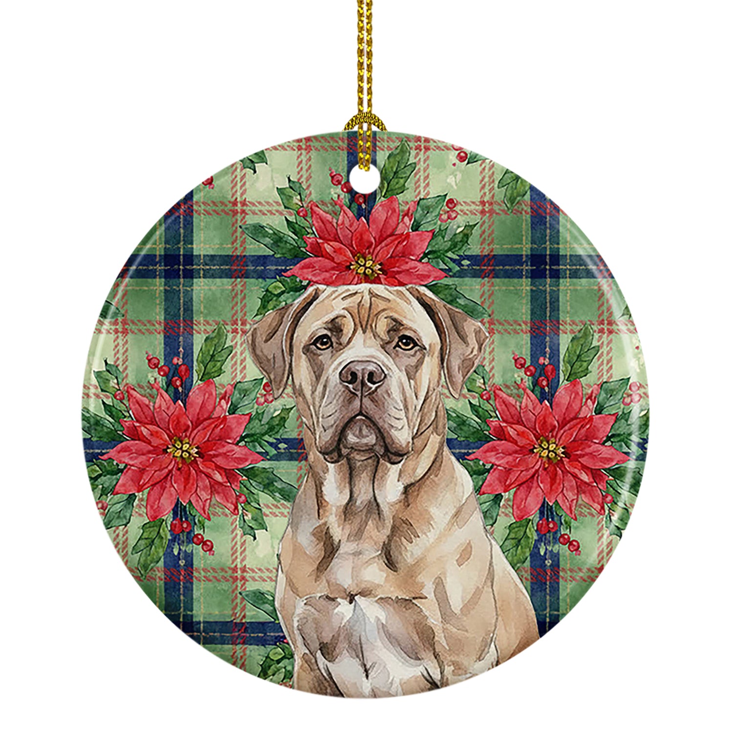 Buy this Isabella Dogue de Bordeaux Christmas PoinsettIas Ceramic Ornament