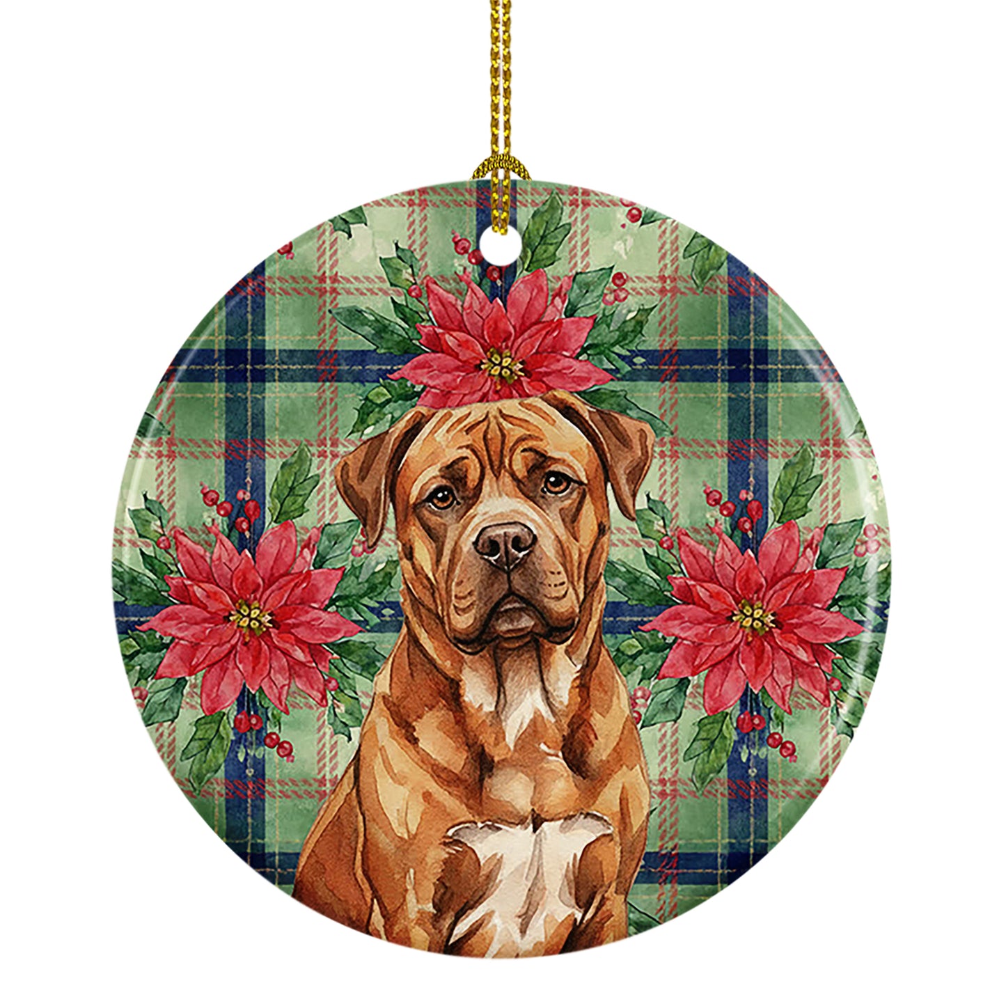 Buy this Mahogany Dogue de Bordeaux Christmas PoinsettIas Ceramic Ornament