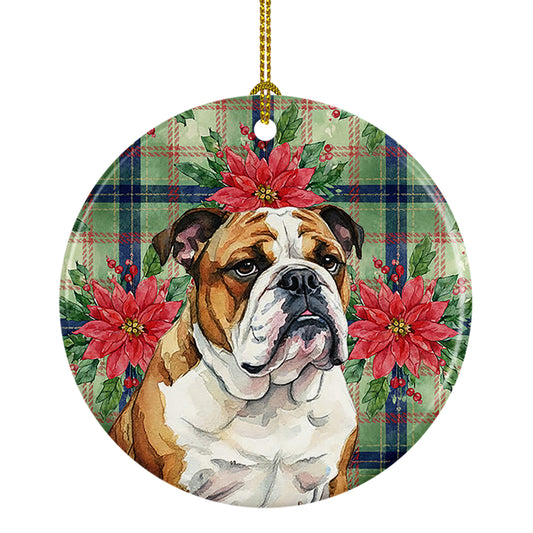 Buy this Brindle and White English Bulldog Christmas PoinsettIas Ceramic Ornament