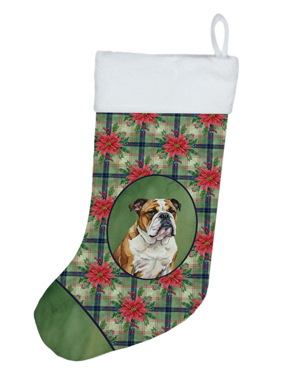 Buy this Brindle and White English Bulldog Christmas PoinsettIas Holiday Stocking