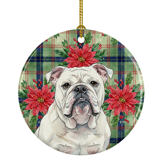 Buy this White English Bulldog Christmas PoinsettIas Ceramic Ornament