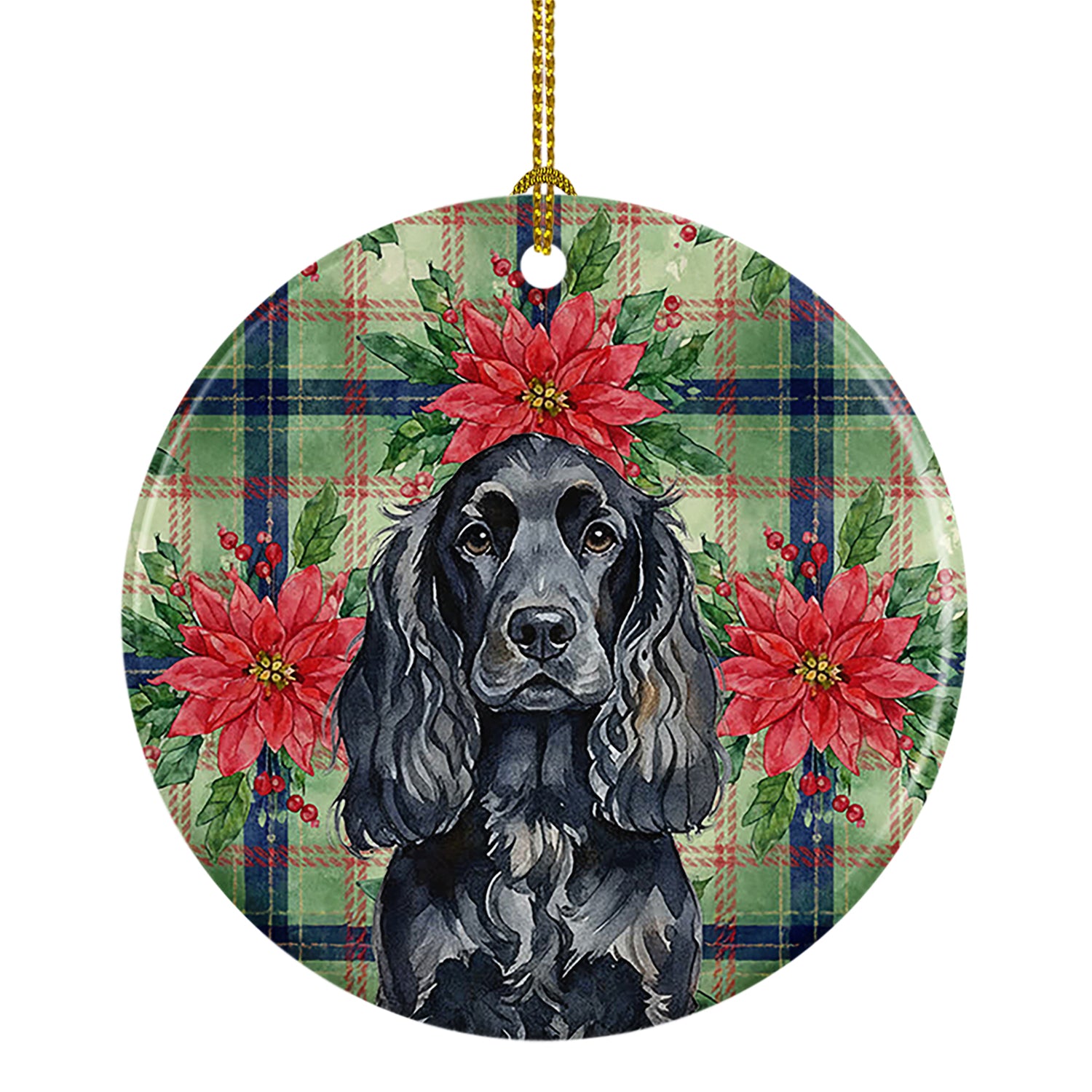 Buy this Black English Cocker Spaniel Christmas PoinsettIas Ceramic Ornament