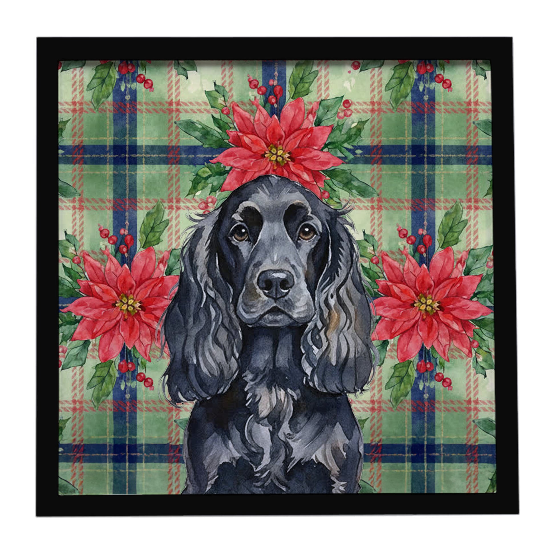 Buy this Black English Cocker Spaniel Christmas PoinsettIas Framed Metal Print