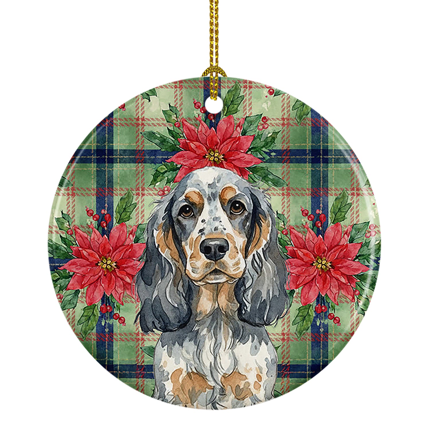 Buy this Blue Roan & Tan English Cocker Spaniel Christmas PoinsettIas Ceramic Ornament