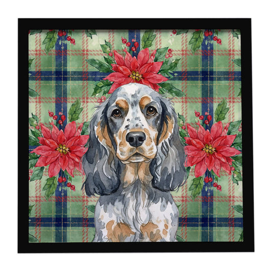 Buy this Blue Roan & Tan English Cocker Spaniel Christmas PoinsettIas Framed Metal Print