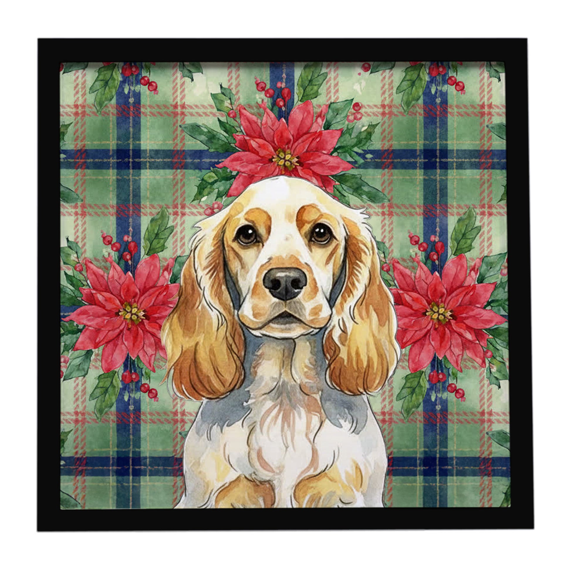Buy this Lemon Roan English Cocker Spaniel Christmas PoinsettIas Framed Metal Print