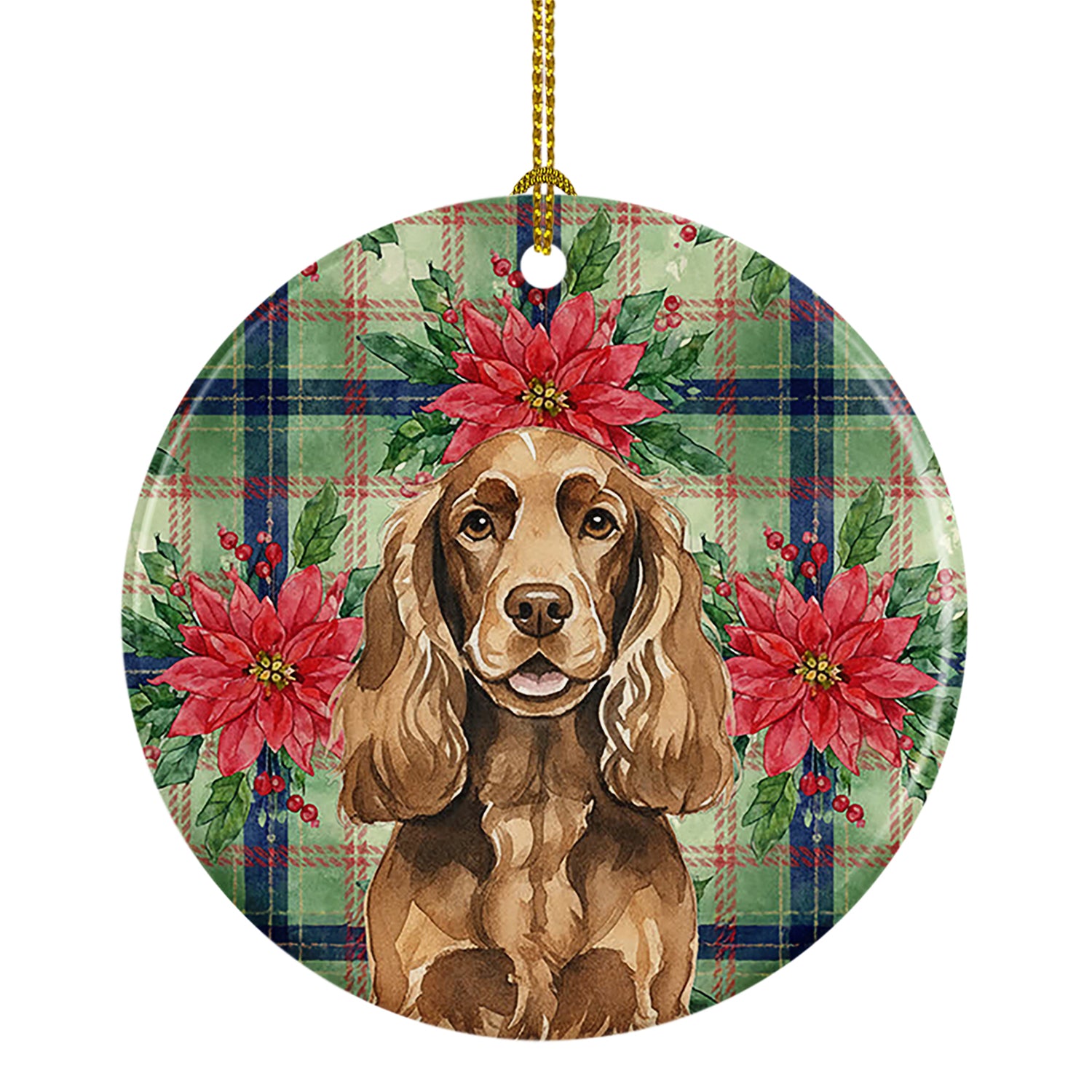 Buy this Liver English Cocker Spaniel Christmas PoinsettIas Ceramic Ornament