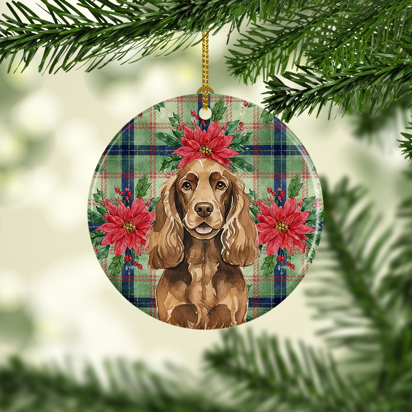 Liver English Cocker Spaniel Christmas PoinsettIas Ceramic Ornament