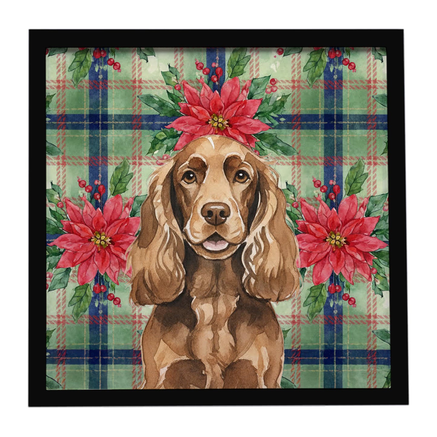 Buy this Liver English Cocker Spaniel Christmas PoinsettIas Framed Metal Print