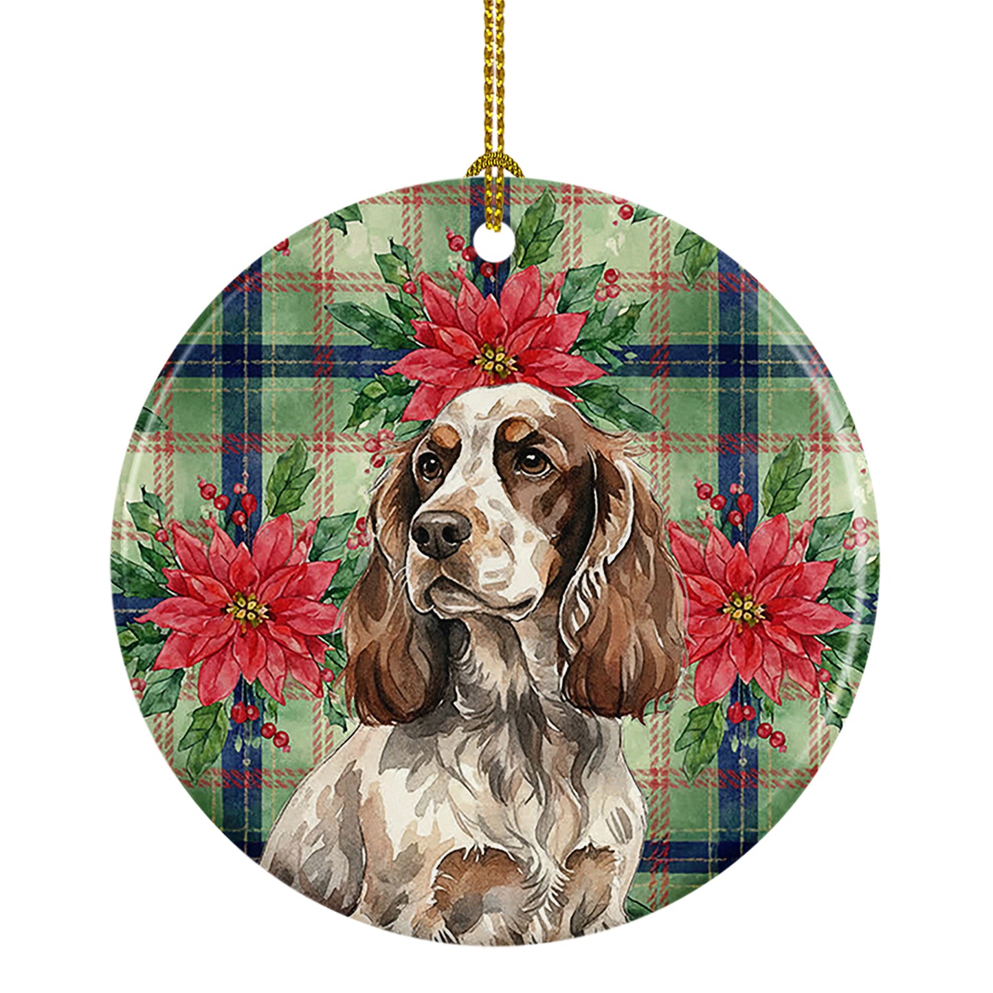 Buy this Liver Roan English Cocker Spaniel Christmas PoinsettIas Ceramic Ornament
