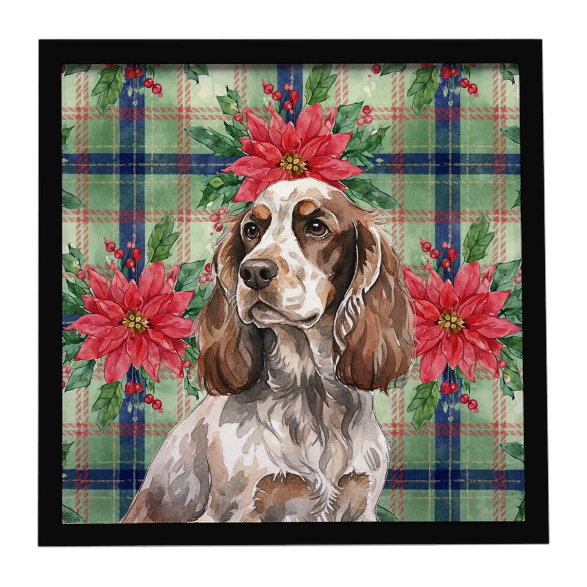 Buy this Liver Roan English Cocker Spaniel Christmas PoinsettIas Framed Metal Print