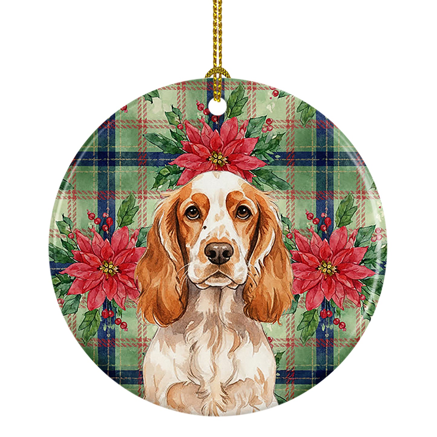 Buy this Orange Roan English Cocker Spaniel Christmas PoinsettIas Ceramic Ornament