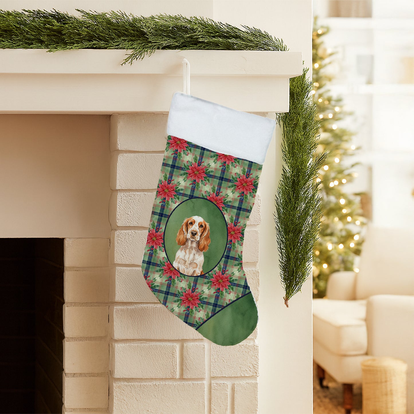 Orange Roan English Cocker Spaniel Christmas PoinsettIas Holiday Stocking